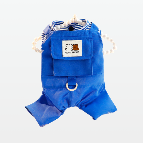 Pocket Harness  Cotton Jumpsuit -Blue