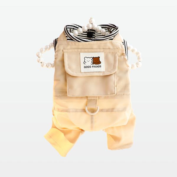Pocket Harness  Cotton  Jumpsuit - Khaki