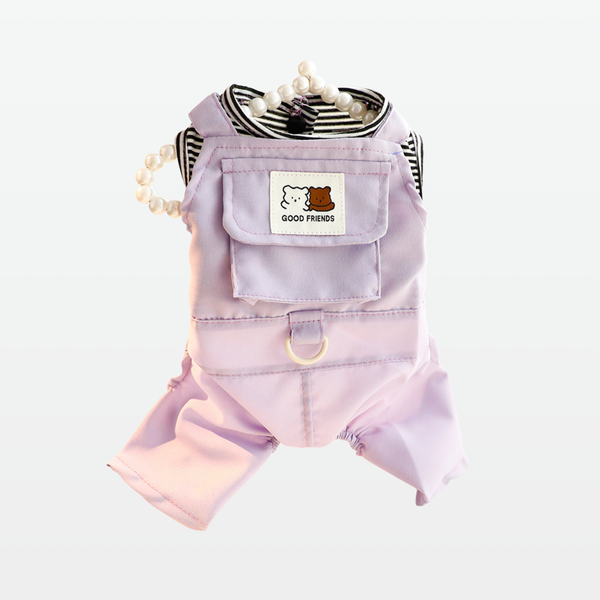 Pocket Harness Cotton Jumpsuit - Purple
